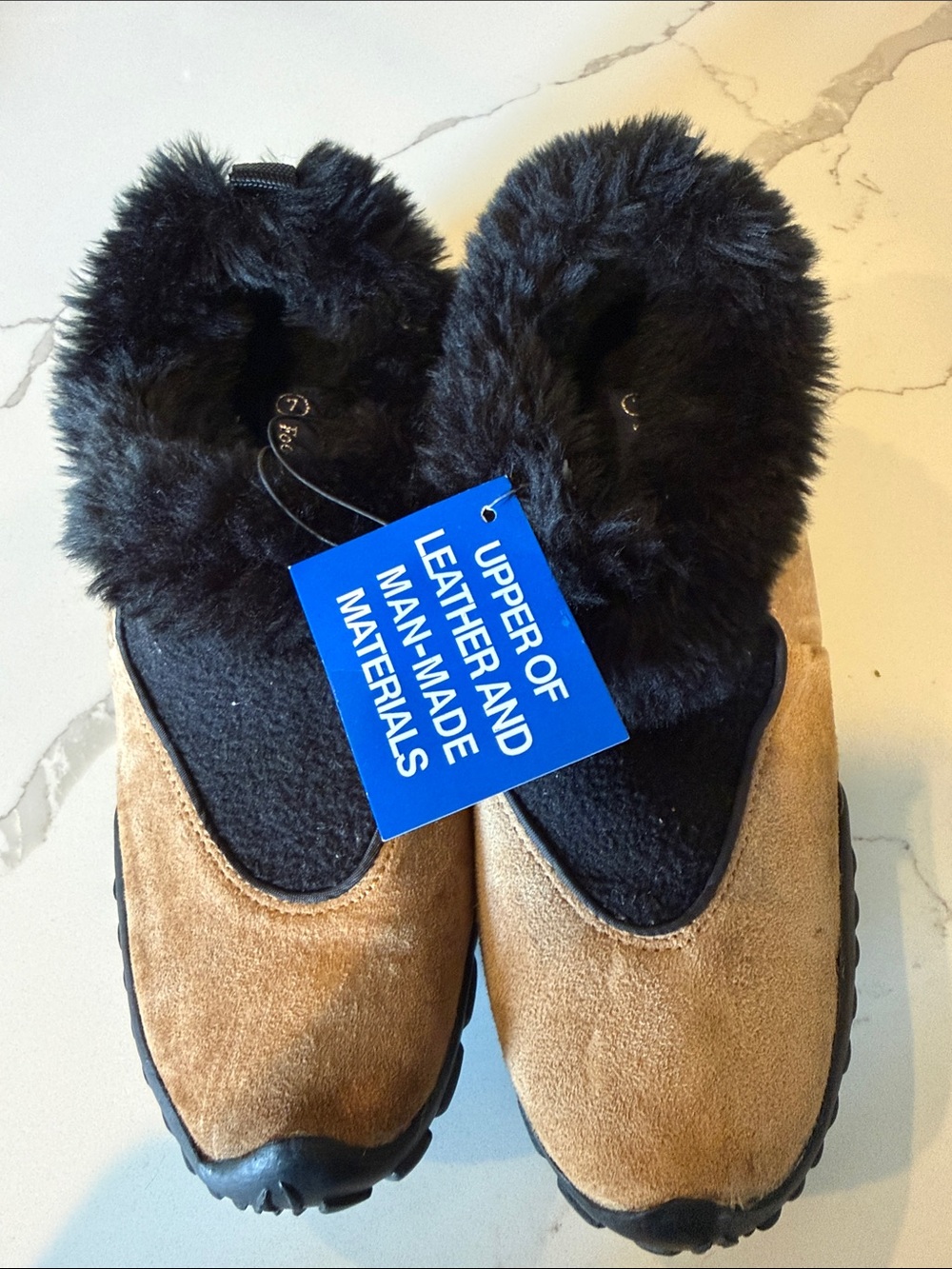 Women’s  Faux Fur-Lined leather Slippers Brown 7